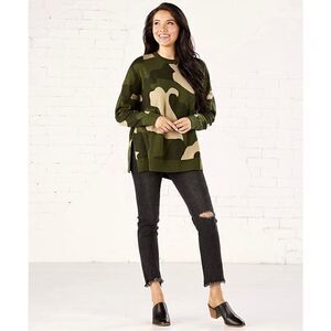 Mud Pie Camouflage Green Tan Autumn Jacquard Sweater NWT!